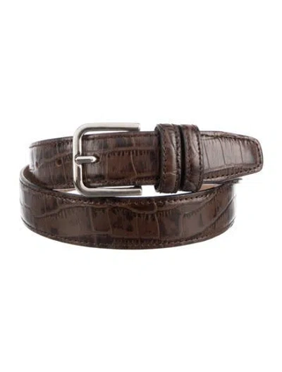 Pre-owned Cordera Skinny Embossed Leather Belt In Brown