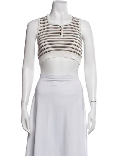 Pre-owned Cordera Striped Crew Neck Crop Top In White