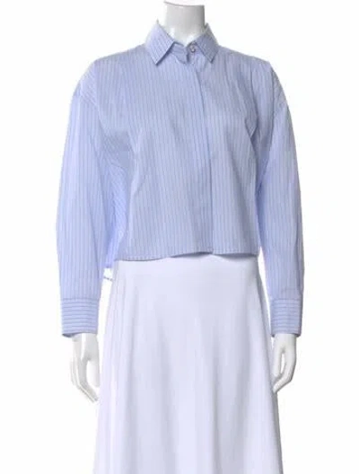 Pre-owned Cordera Striped Long Sleeve Button-up Top In Blue