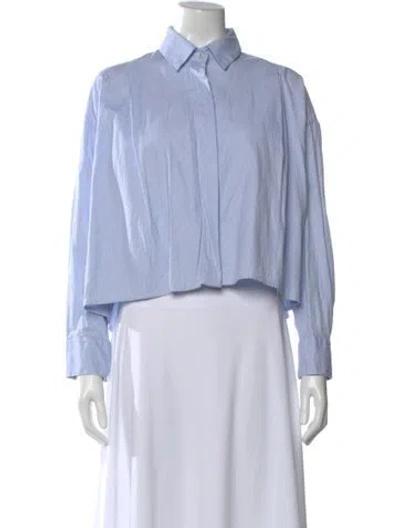 Pre-owned Cordera Striped Long Sleeve Button-up Top In Blue