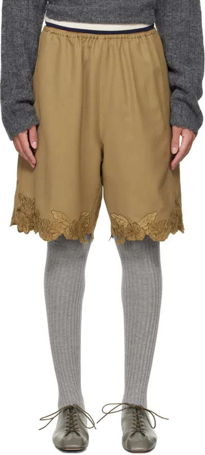 Cordera Taupe Embroidered Bermuda Shorts In Alondra