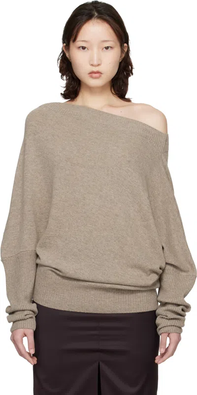 Cordera Taupe Merino Wool Off-shoulder Sweater In Brown