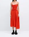 Cordera Viscose Gathered Dress In Coral In Red
