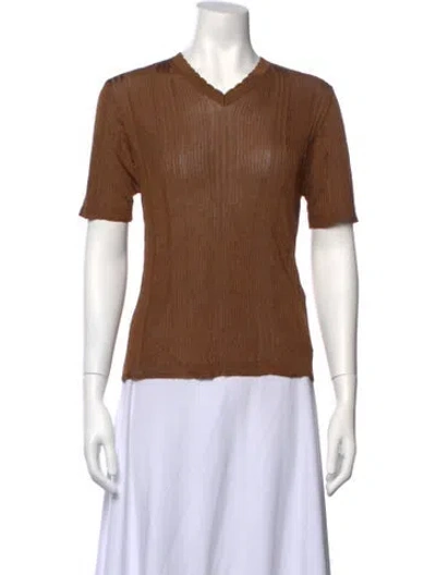 Pre-owned Cordera V-neck Short Sleeve T-shirt In Brown