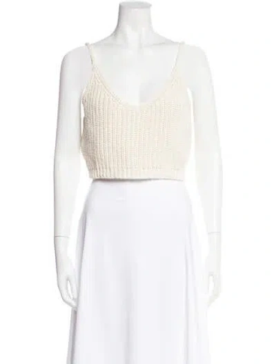Pre-owned Cordera V-neck Sleeveless Crop Top In White
