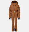 Cordova Ajax Hooded Belted Recycled Quilted Down Ski Suit In Brown