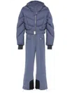 Cordova Ajax Belted Hooded Quilted Down Ski Suit In Blue