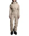 Cordova Apex Hooded Belted Ski Suit In Sand