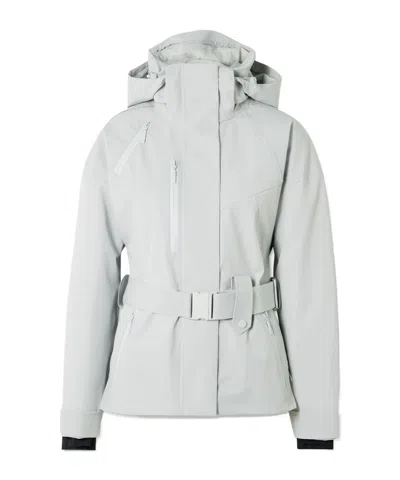 Cordova Cascade Appliquéd Belted Stretch Hooded Ski Jacket In Gray