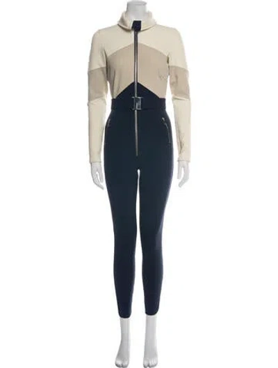 Pre-owned Cordova Colorblock Pattern Mock Neck Jumpsuit In Blue