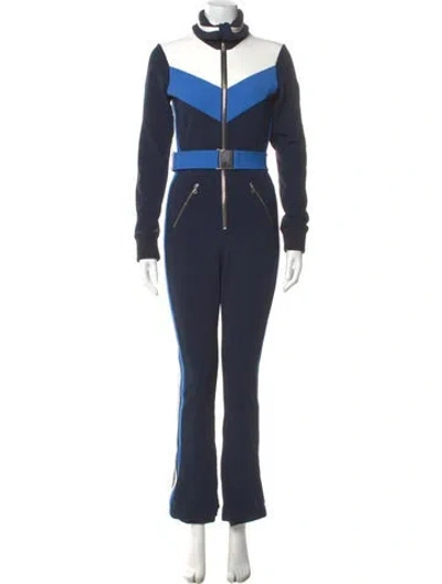 Pre-owned Cordova Colorblock Pattern Turtleneck Jumpsuit In Blue