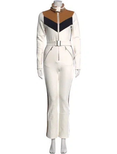 Pre-owned Cordova Colorblock Pattern Turtleneck Ski Suit In White