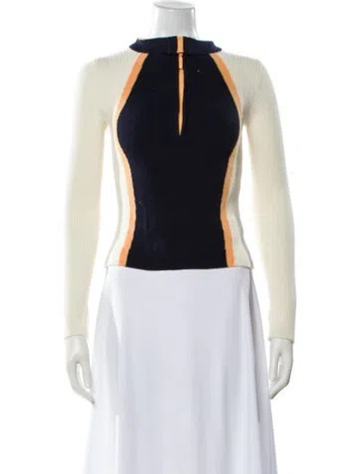 Pre-owned Cordova Merino Wool Colorblock Pattern Sweater In Blue