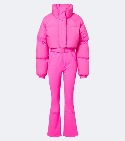 Cordova Myoko Belted Quilted Down Ski Suit In Pink
