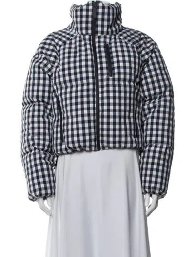 Pre-owned Cordova Plaid Print Down Coat In Blue/white