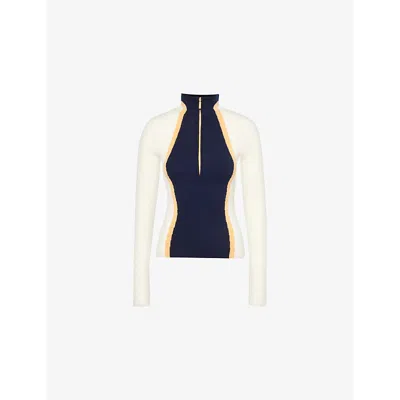 Cordova Womens Geilo Zipped Long-sleeve Merino-wool Jumper Indigo