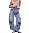 Core In Fashion Heart Patch Wide Leg Denim In Blue In Blue