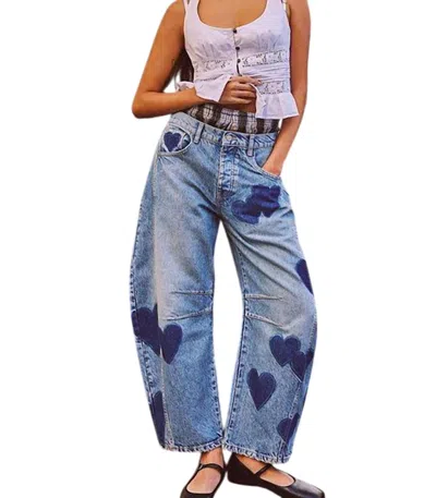 Core In Fashion Heart Patch Wide Leg Denim In Blue