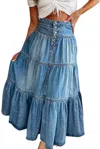 Core In Fashion High Waist Tiered Skirt In Denim Blue In Blue