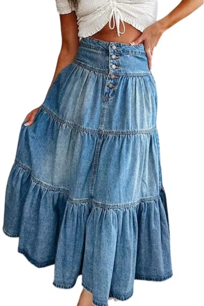 Core In Fashion High Waist Tiered Skirt In Denim Blue