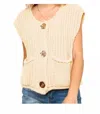 Core In Fashion Slub Knit Button Down Crop Vest In Cream