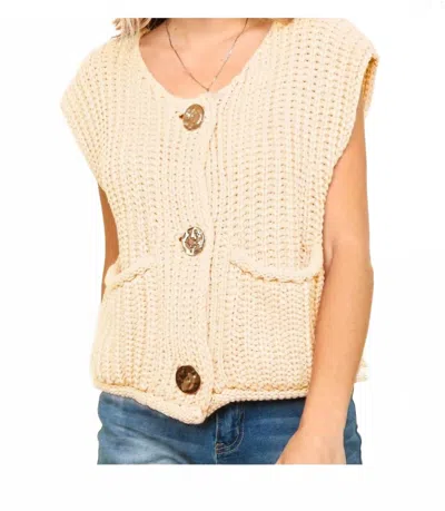 Core In Fashion Slub Knit Button Down Crop Vest In Cream