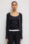 Leset Pointelle Classic Crew Cardigan In Black