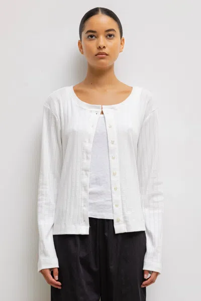 Leset Pointelle Classic Crew Cardigan In White