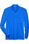 Core365 Pinnacle Performance Long Sleeve Piqu Polo With Pocket In Blue