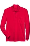 Core365 Pinnacle Performance Long Sleeve Piqu Polo With Pocket In Red