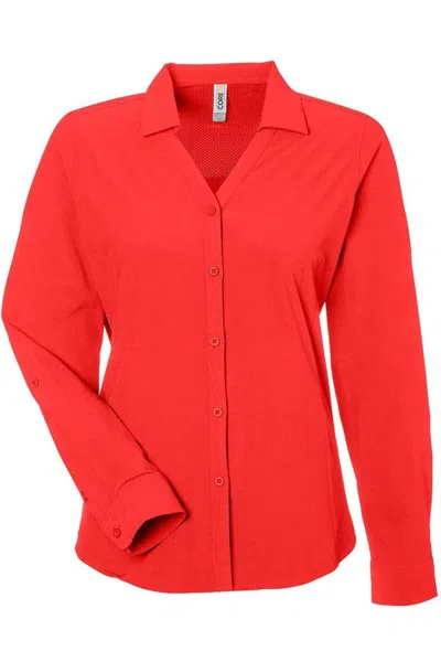 Core365 Women's Ultra Uvp Long Sleeve Marina Shirt In Red