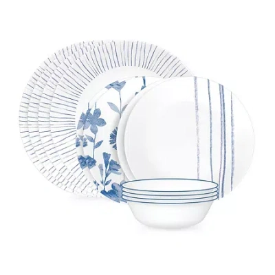 Corelle Botanical Stipes 12-pc. Glass Dinnerware Set In White