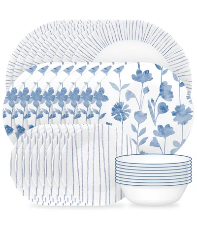 Corelle Botanical Stripes 32 Pc. Dinnerware Set, Service For 8 In Blue