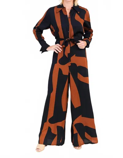 Corey Lynn Calter Calista Long Sleeve Jumpsuit In Mocha Brown In Multi