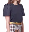 Corey Lynn Calter Carlee Puff Sleeve Top In Black In Black