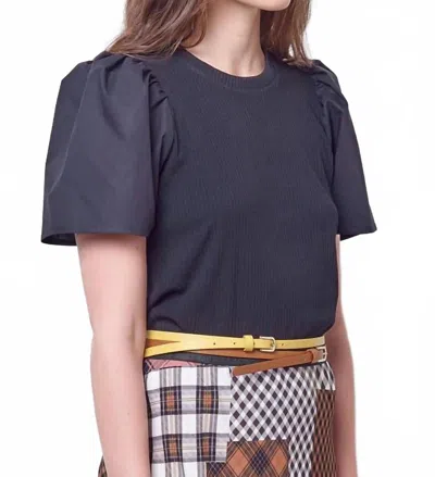 Corey Lynn Calter Carlee Puff Sleeve Top In Black In Blue