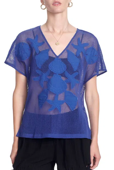 Corey Lynn Calter Clara Short Sleeve Top In Sea Blue In Multi