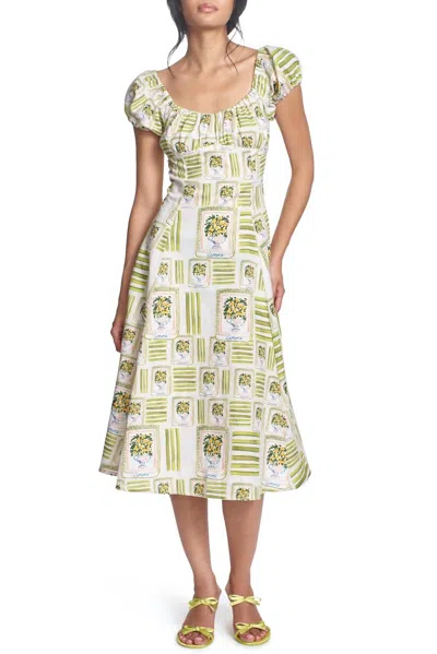 Corey Lynn Calter Cordelia Midi Dress In Lemon In Multi