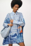 Corey Lynn Calter Long-sleeve Printed Mini Shirt Dress In Blue