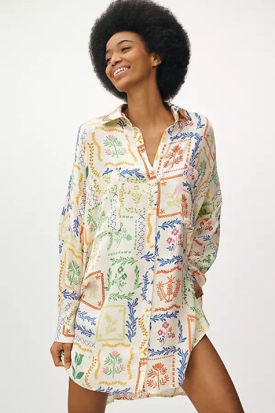 Corey Lynn Calter Long-sleeve Printed Mini Shirt Dress In White