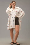 Corey Lynn Calter Long-sleeve Printed Mini Shirt Dress In White