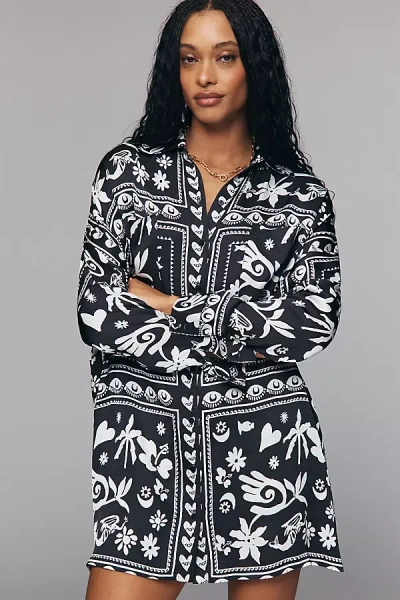 Corey Lynn Calter Long-sleeve Printed Mini Shirt Dress In Black