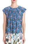 COREY LYNN CALTER MAGGIE PLEAT NECK FLORAL TOP IN TEAL