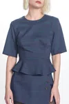 Corey Lynn Calter Yolanda Short Sleeves Peplum In Indigo In Blue