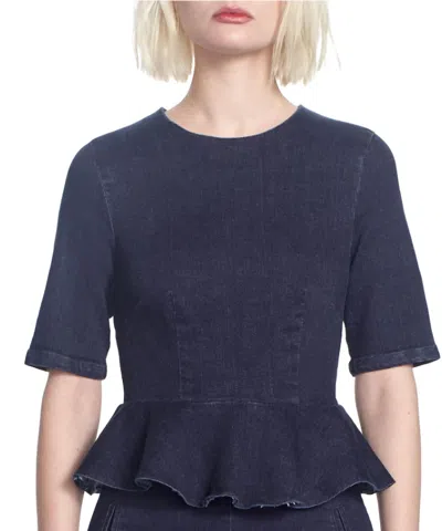 Corey Lynn Calter Yolanda Short Sleeves Peplum In Indigo In Blue