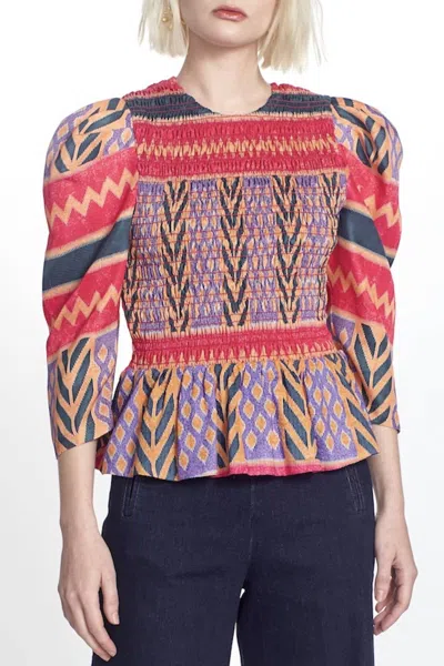 Corey Lynn Calter Zadie Smocked Top In Feathered Stripe