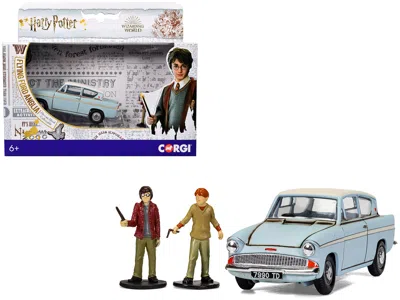 Corgi Flying Ford Anglia Rhd (right Hand Drive) Light Blue With White Top (weathered) With Harry And Ron F