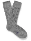 Corgi Socks Men's Cashmere Handmade Cable Socks In Grey In Gray