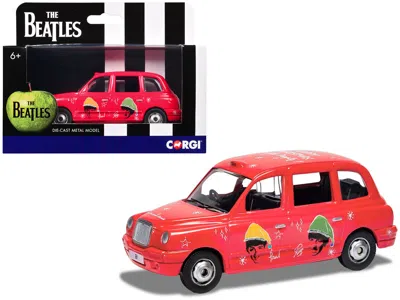 Corgi The Beatles London Taxi Rhd (right Hand Drive) "christmas Taxi" Red With Graphics Diecast Model By C