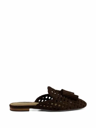 Corina M6160 Woven Tassel-detail Flat Mules In Brown